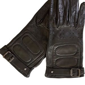 Frye leather driving gloves padded top of hand buckle wrist XL